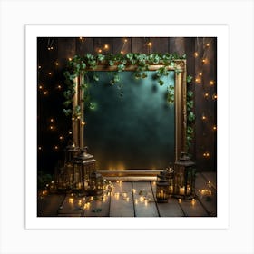 Gold Frame With Lanterns And Ivy Art Print