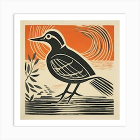 Retro Bird Lithograph Wood Duck 2 Art Print