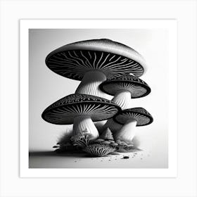 Mushrooms In Black And White Art Print