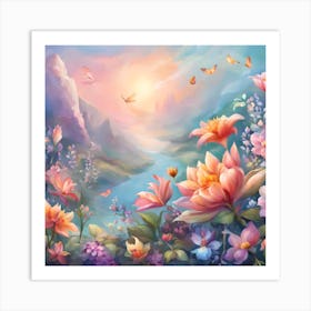 Lotus Flowers In The Garden Art Print