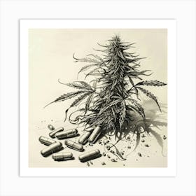 Marijuana Plant And Pills Art Print