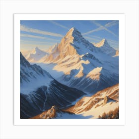 Oil Painting Of A Majestic Snowcovered Mountains Art Print