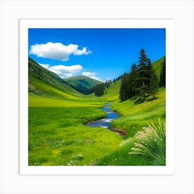 Green Valley In The Mountains 1 Art Print