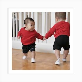 Two Babies Holding Hands Art Print