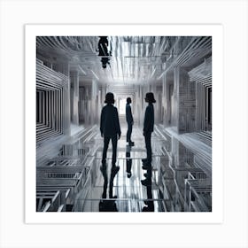 Join 3d Characters As They Navigate An Abstract Infinite Mirrored Labyrinth Art Print