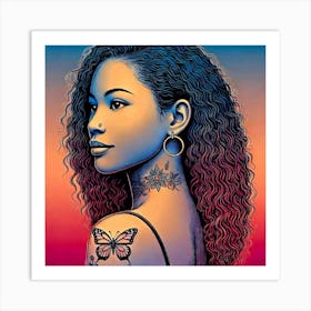 Black Girl With Butterfly Tattoo Art Print