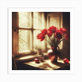 Red Tulips In A Vase 2 Art Print