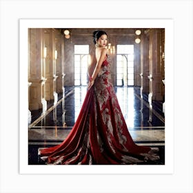 Asian Woman Striking A Pose Draped In Luxurious Designer Attire Surrounded By Opulent Surroundings (3) Art Print