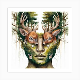 Woman With Deer On Her Head Art Print