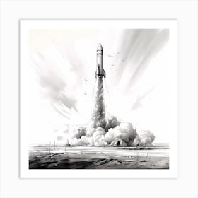 Fictional Rocket Launch Sketch 2 Art Print