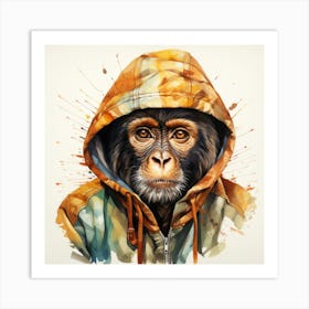 Watercolour Cartoon Spider Monkey In A Hoodie 2 Art Print