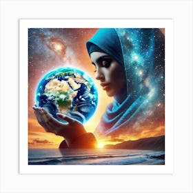 Muslim Woman Holding The Earth Art Print