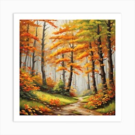 Forest In Autumn In Minimalist Style Square Composition 352 Art Print