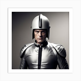 The Image Depicts A Man Wearing A Black And Grey Suit, With A Black Helmet On His Head 1 Art Print