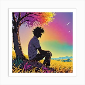 Man Sitting Under A Tree 7 Art Print