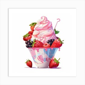 Ice Cream Fresh Fruits Strawberry And Berries Art Print