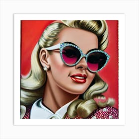 Pop art, textured canvas, limited, Retro Hollywood "plastic" 4/10 Women In Sunglasses Art Print