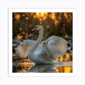 Swan At Sunset Art Print