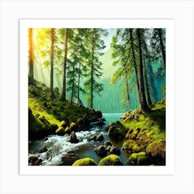 Mossy Stream In The Forest Art Print