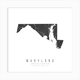 Maryland Mono Black And White Modern Minimal Street Map Square Art Print