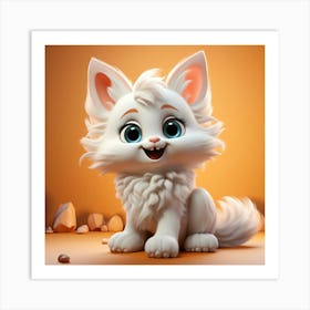 Cute White Cat Art Print