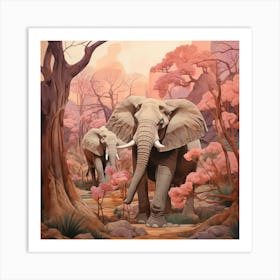 Elephant 5 Pink Jungle Animal Portrait Art Print