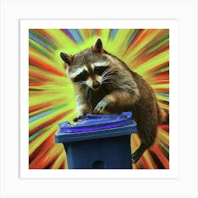 Raccoon In Trash Can Art Print