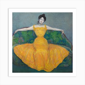 Lady in Yellow by Max Kurzweil (1899) | female figure | figurative art print | vintage art print | yellow dress | expressionism | art nouveau | Austrian artist | FParrish Art Prints Art Print