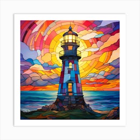 Maraclemente Stained Glass Lighthouse Vibrant Colors Beautiful Art Print