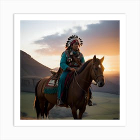 Indian Man On Horseback 3 Art Print
