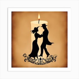 Silhouette Of Couple Dancing Art Print