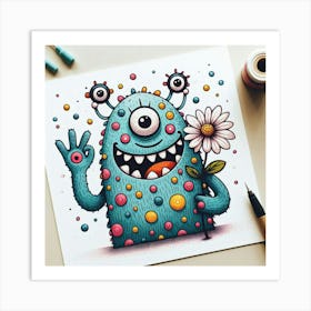 Monster With Flower Art Print