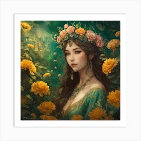 Girl With Flowers Art Print