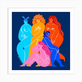 Together In Navy Square Art Print