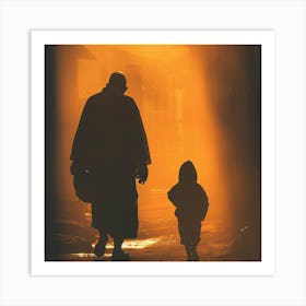 Silhouette Of A Man And Child Art Print