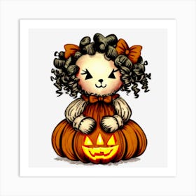 Teddy Bear Halloween Pumpkin Art Print