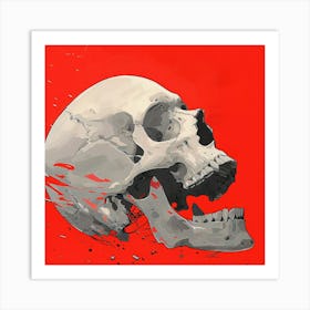 Skull On Red Background Art Print