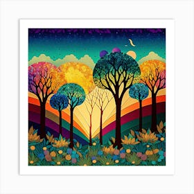 Sunset Trees Art Print