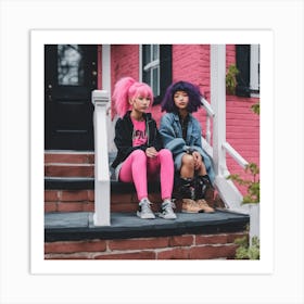 Two Girls With Pink Hair Art Print