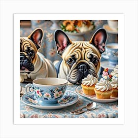 French Bulldogs English afternoon Tea Art Print