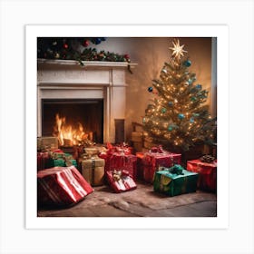 Christmas Presents In Front Of Fireplace 15 Art Print