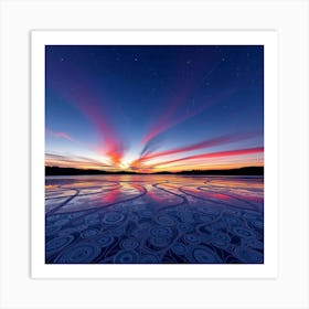 Sunset Over Frozen Lake Art Print