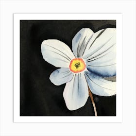 Big White Flower - square floral black white yellow Art Print