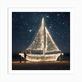 Sailboat At Night Art Print