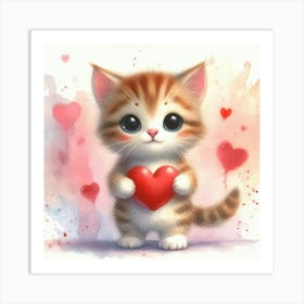 Cute cat with heart Art Print