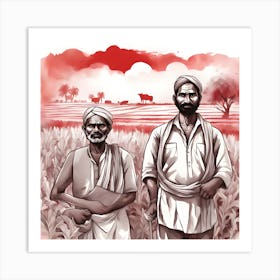 Two Farmers In A Field Art Print