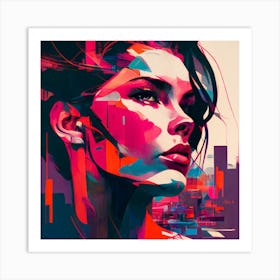 Cityscape Girl Abstract Style Print Art Print