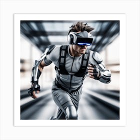 Futuristic Man Running In Virtual Reality Art Print