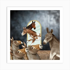 Donkeys In The Mirror Art Print