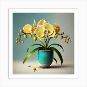 Yellow Orchids In A Vase Art Print